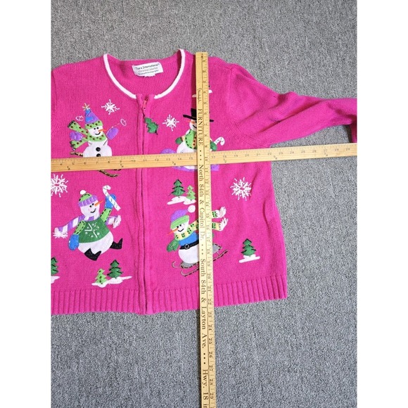 Tiara International Christmas Collection VTG Pink Snowman Sweater Cardigan - Picture 8 of 10
